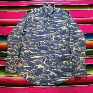 Tori Richard Button Up Shirt Men's M Long Sleeve Waves All Over Graphic Print